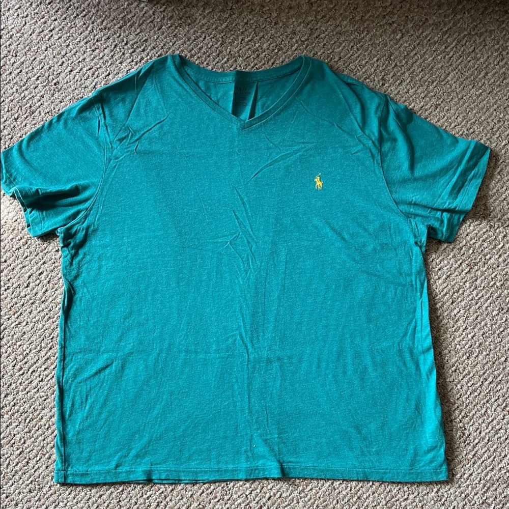Polo Ralph Lauren Green Teal V-Neck T-Shirt with Logo
